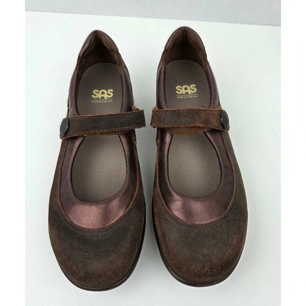 SAS EZ Strap‎ Step Out Mary Jane Comfort Shoes Brown Suede Leather Women 9.5